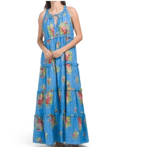 NWT Anthro House Of Harlow 1960 Helena Floral Halter Maxi Dress Blue Size XS - Picture 3 of 14